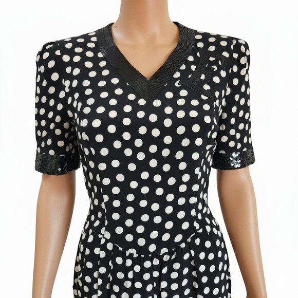 Escada by Margaretha Ley Dress Polka Dot Silk Sequins V-Neckline Womens Size 34 - Picture 9 of 11